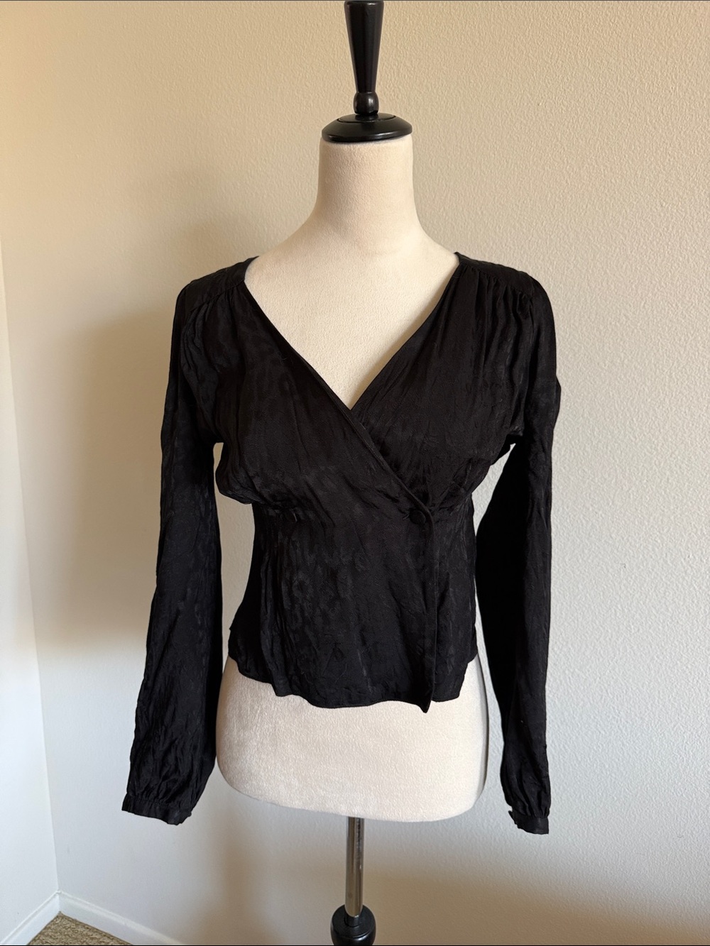 & Other Stories Black Wrap Long Sleeve V-Neck Top